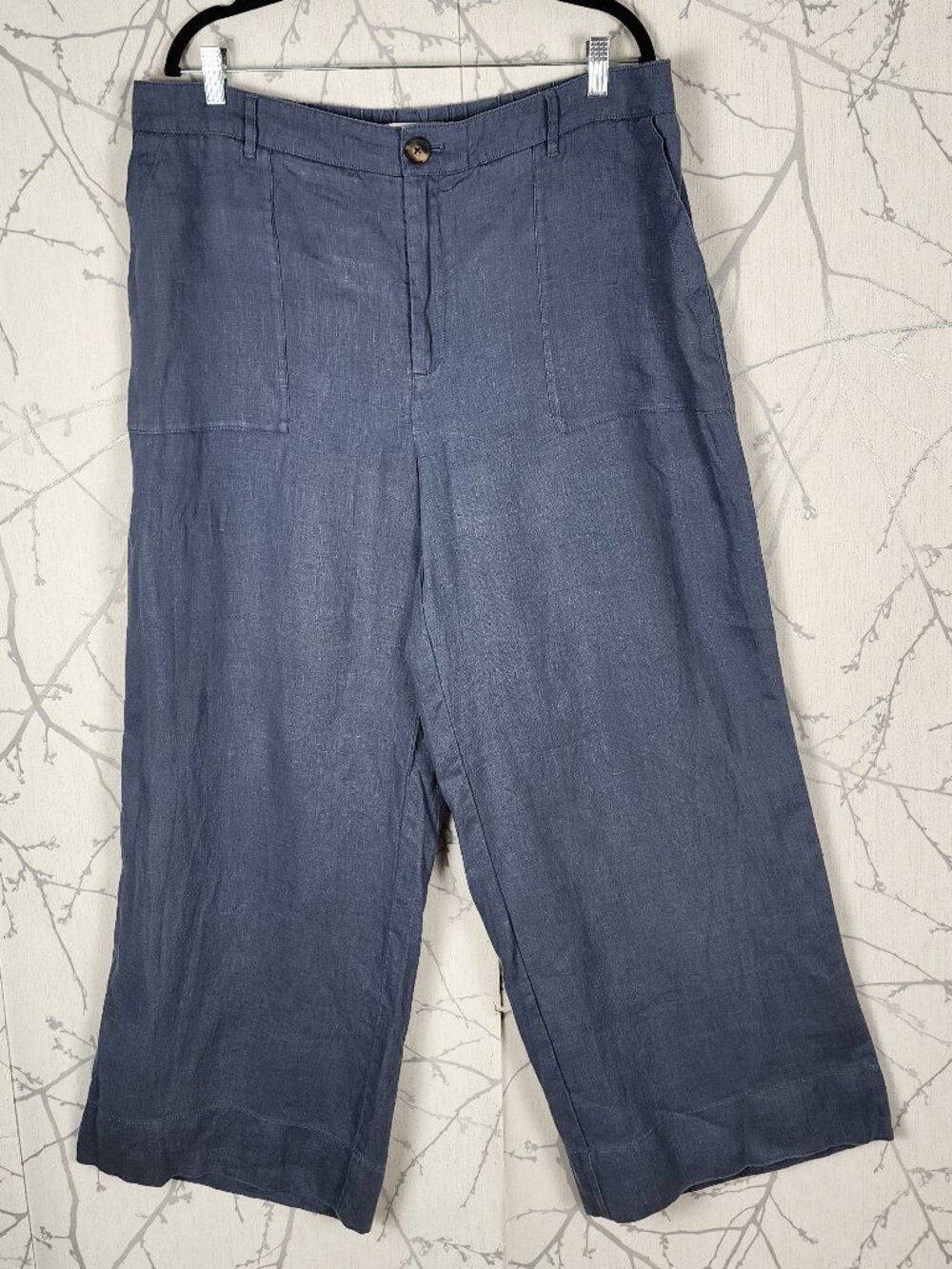 Contemporaine Blue Wash 100% Linen High Rise Wide Leg Pants